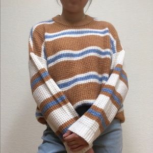 American Eagle Tan and Blue Striped Sweater